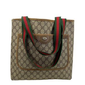 Authentic Gucci Tote Bag Cream Brown PVC Sherry Handbag On Sale Vintage